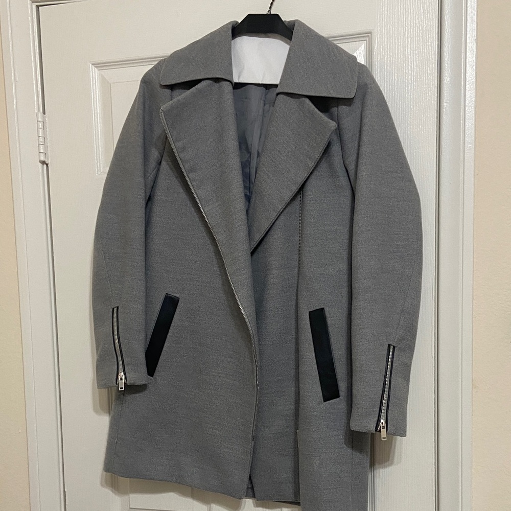 Stradivarius Gray Trench Coat with Black Accents